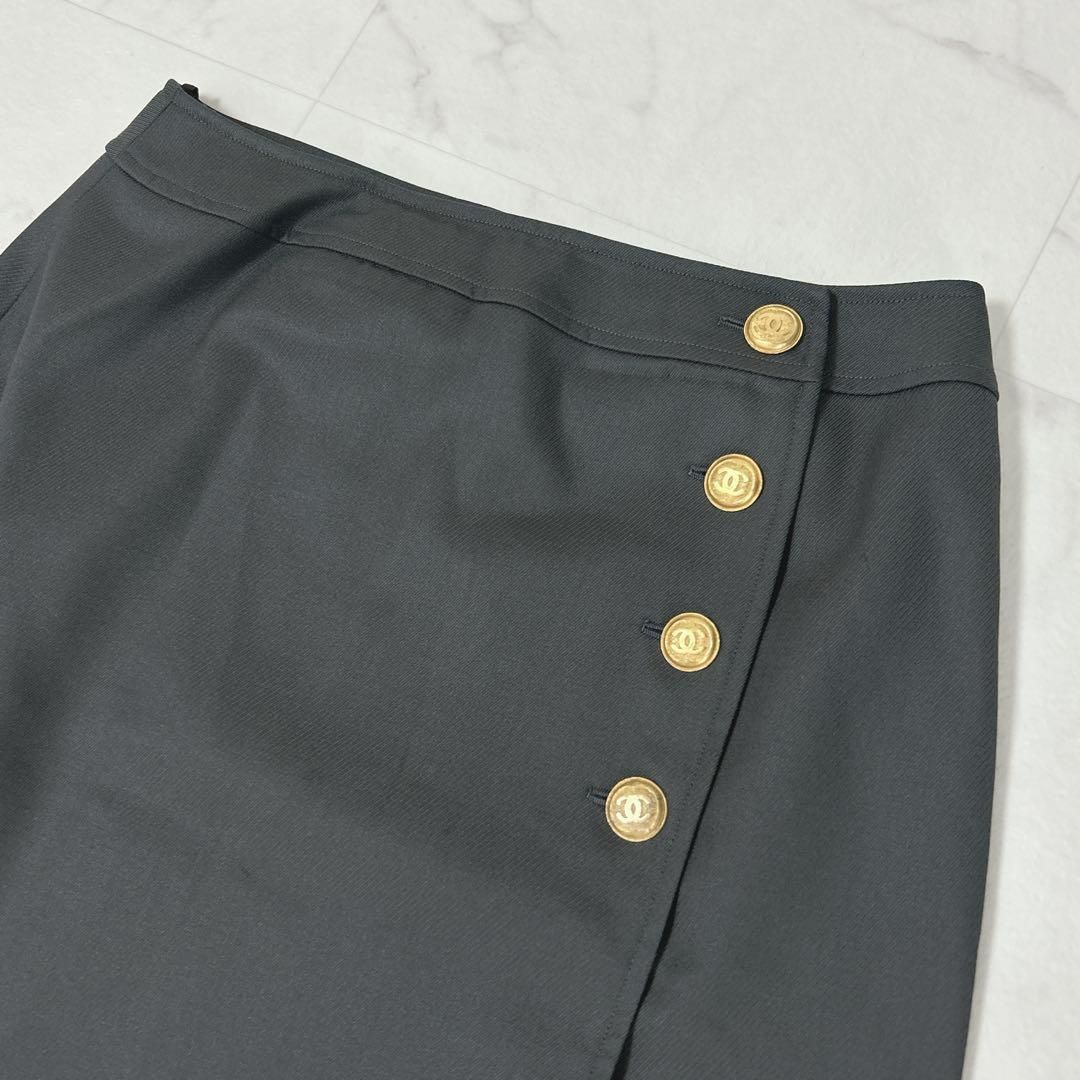 CHANEL ラップスカート ココマーク 金ボタン 裏地シルク フランス製 40
