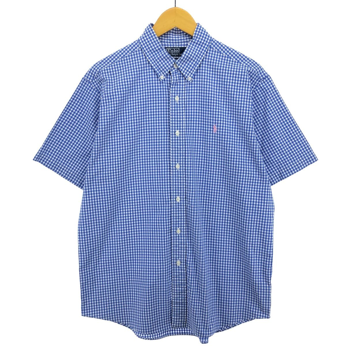 古着 ラルフローレン Ralph Lauren ELLINGTON ギンガムチェック 半袖 ボタンダウン チェックシャツ メンズL相当/eaa485823