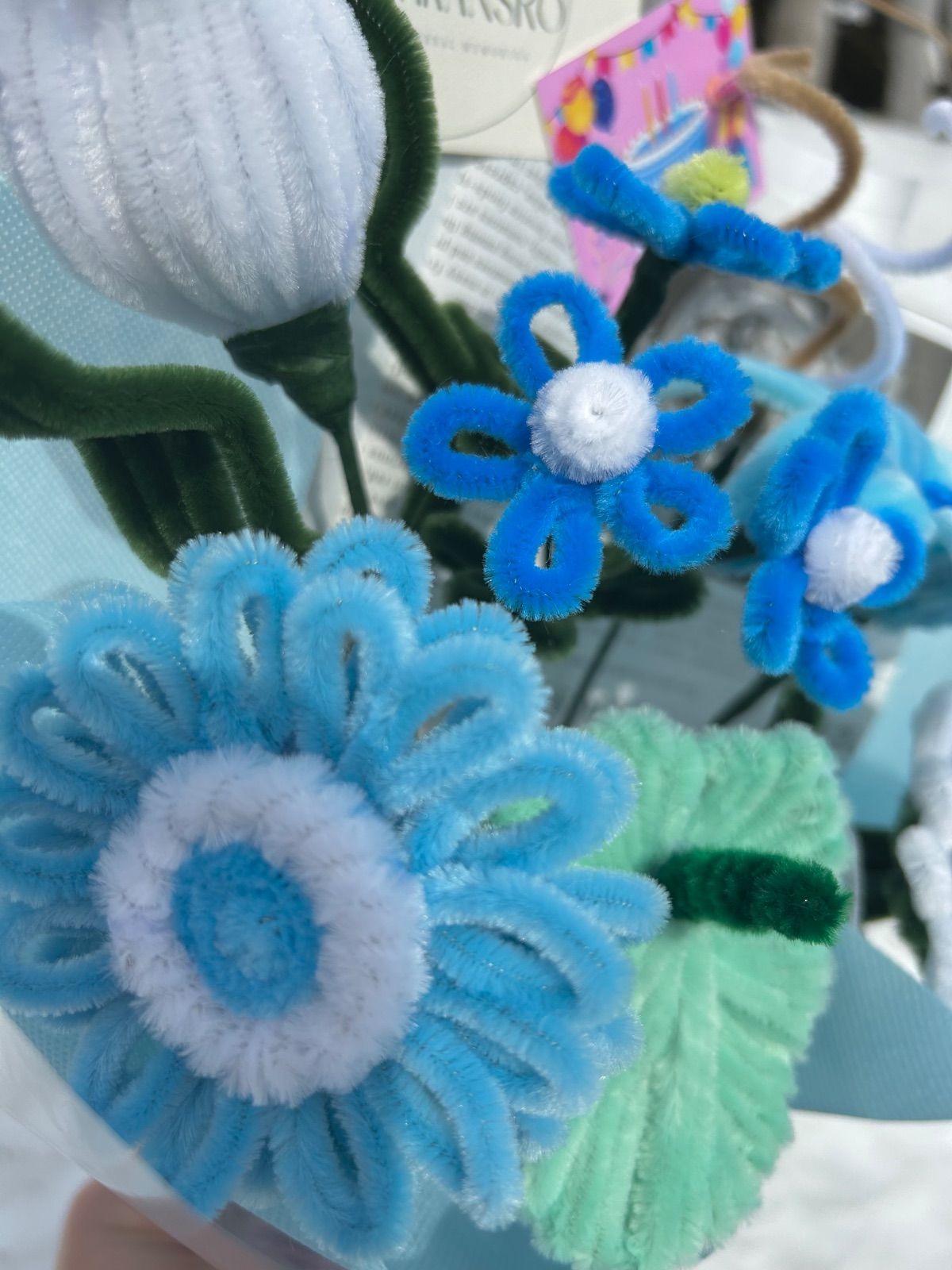 モールフラワー ブーケ 花束 枯れないお花 グリッター 青 ブルー 藍色