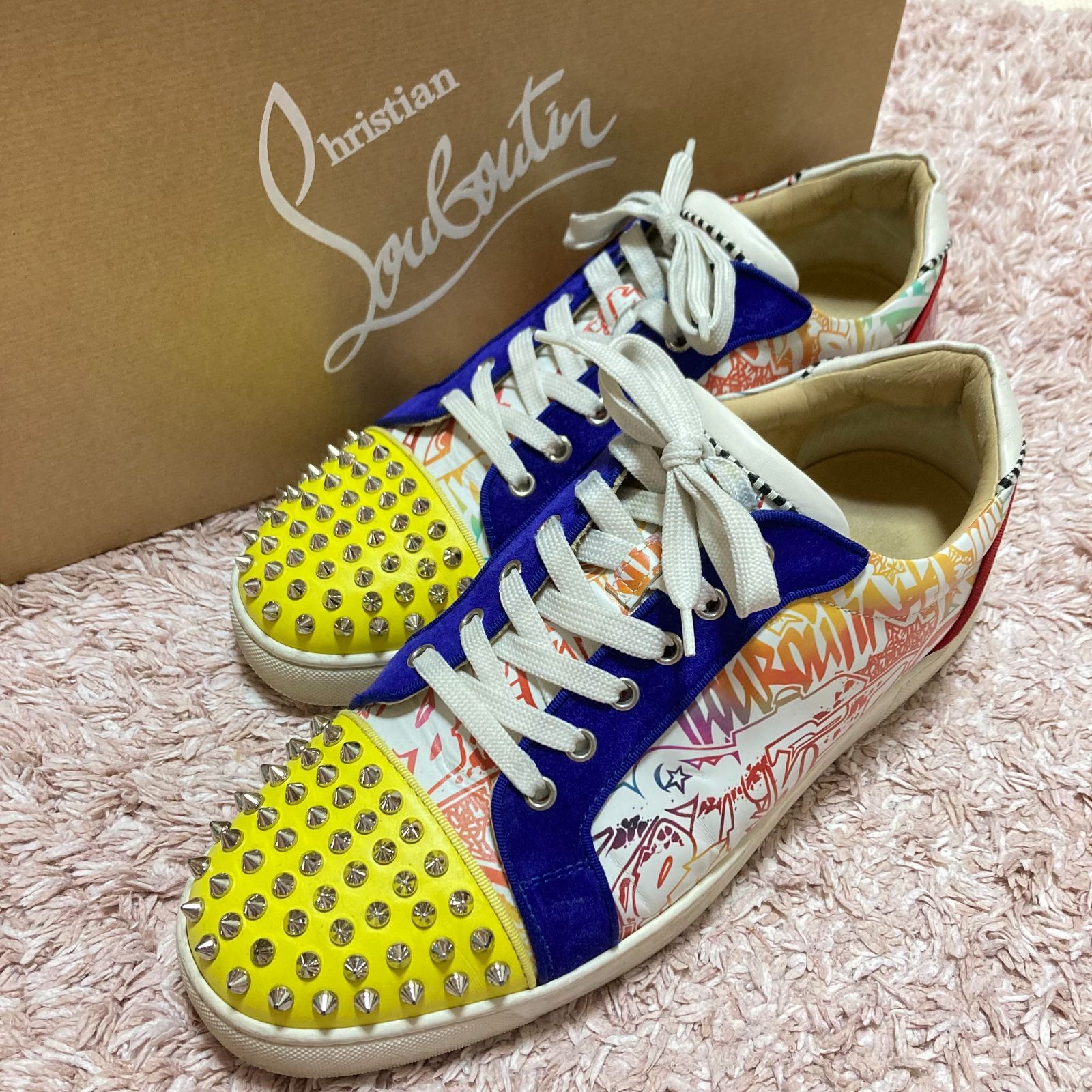 ルブタン Louboutin 靴 28.5cm マルチ ルイスジュニア スニーカー スタッズ スパイク カジュアルシューズ レザー メンズ 43  1/2 箱 - メルカリ