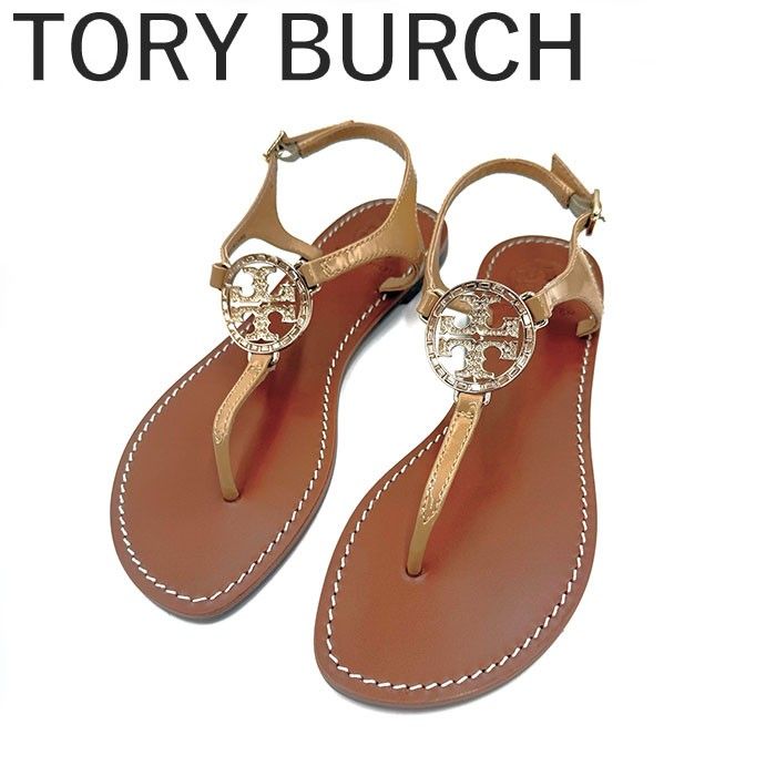 トリーバーチ TORY BURCH トングサンダル ロゴエンブレム ストーン エナメル ベージュ系