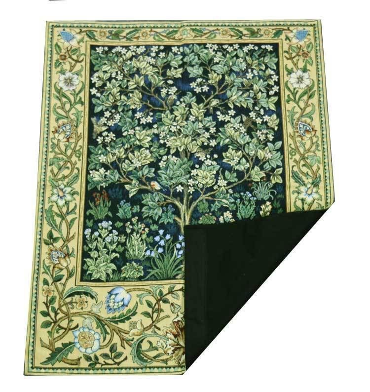 生命の樹 ウィリアムモリス作 コットン製アートタペストリー ジャカード織 グリーン 長さ約88cm 壁掛けインテリア タペストリー用ロッド ブラック タッセル ベージュ色1対 付き 新築祝いリビングアクセント 贈り物 輸入品