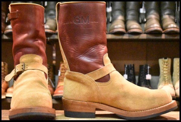 10 MADE IN GM JAPAN エンジニア バーガンディ×ラフアウト ビブラム705ダブルミッド ジュンムラカミ ブーツ FJ 025