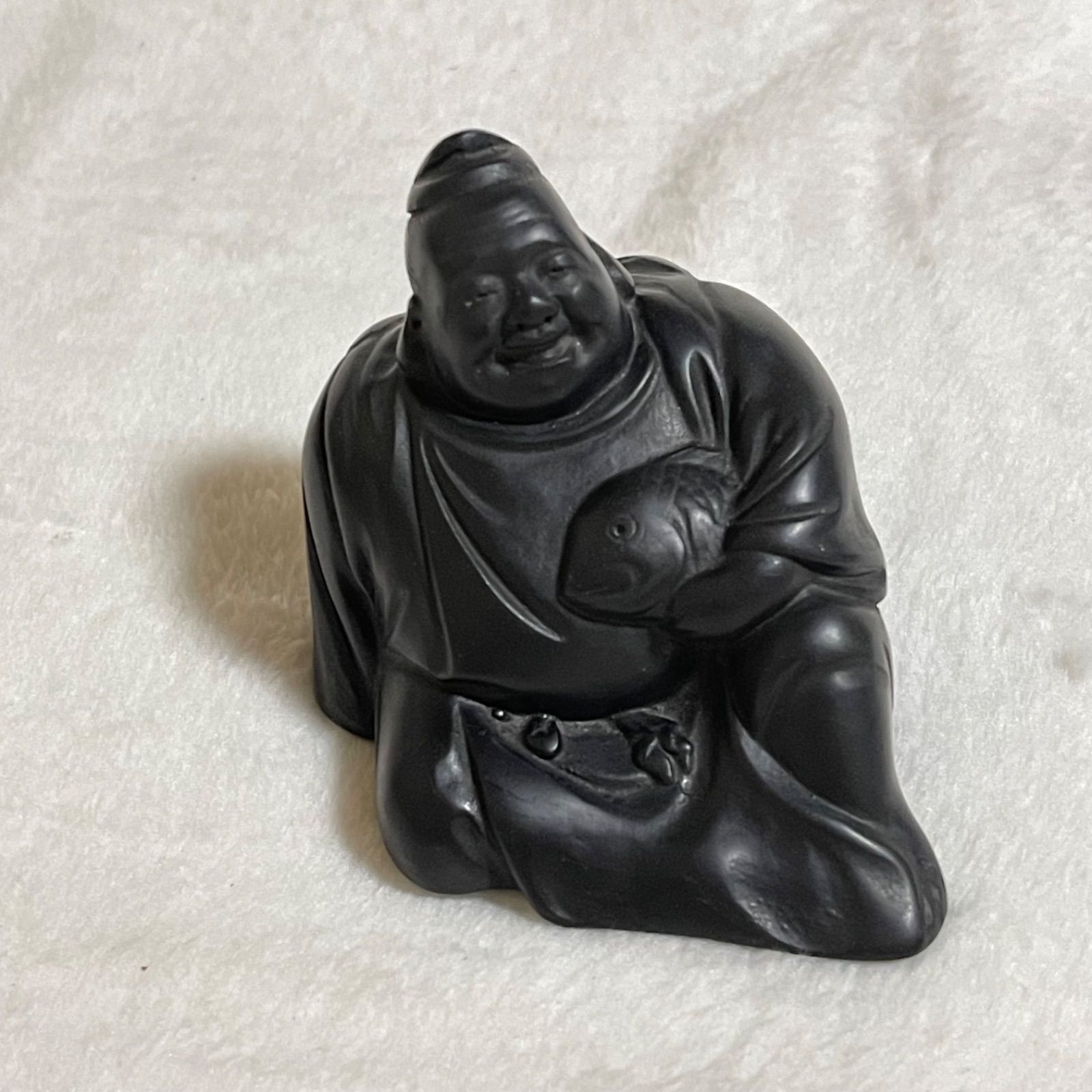 or様ビンテージ平和的なお金に癒される大黒様、恵比寿様の那智黒の石の彫刻オブジェ or様ビンテージ平和的なお金に癒される大黒様、恵比寿様の那智黒