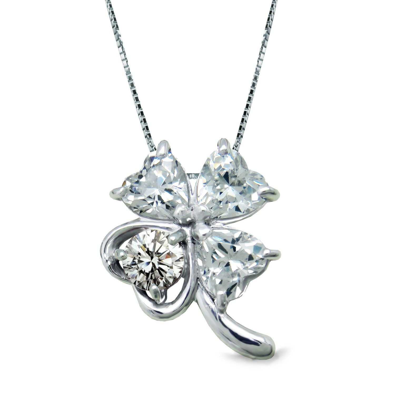 4月 誕生石 ダイヤモンド 幸運呼び込む 四ツ葉 クローバー K10 ホワイトゴールド ネックレス 美輪宝石 ※製作納期約4週間