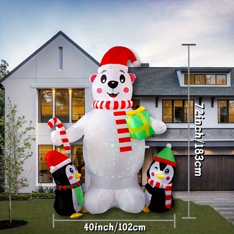 クリスマス 光るペンギン＆クマ インフレータブル装飾 1.8m 庭園飾り 電飾 LEDライト 自立型 屋外イベント festive decor WWW_STEELWINDOWSANDDOORS_COM