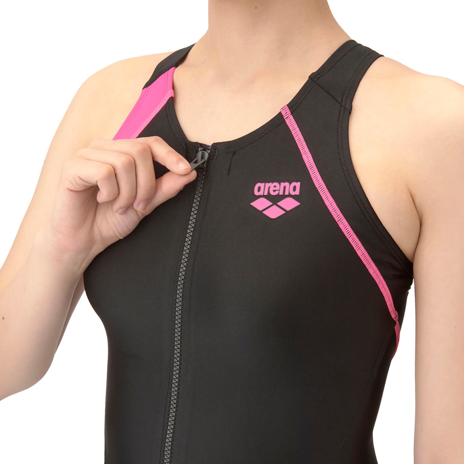 アリーナ arena スイミング フィットネスワンピーススパッツ Y バック ハーフレッグ 差し込みパッド BKPK ブラック×ピンク