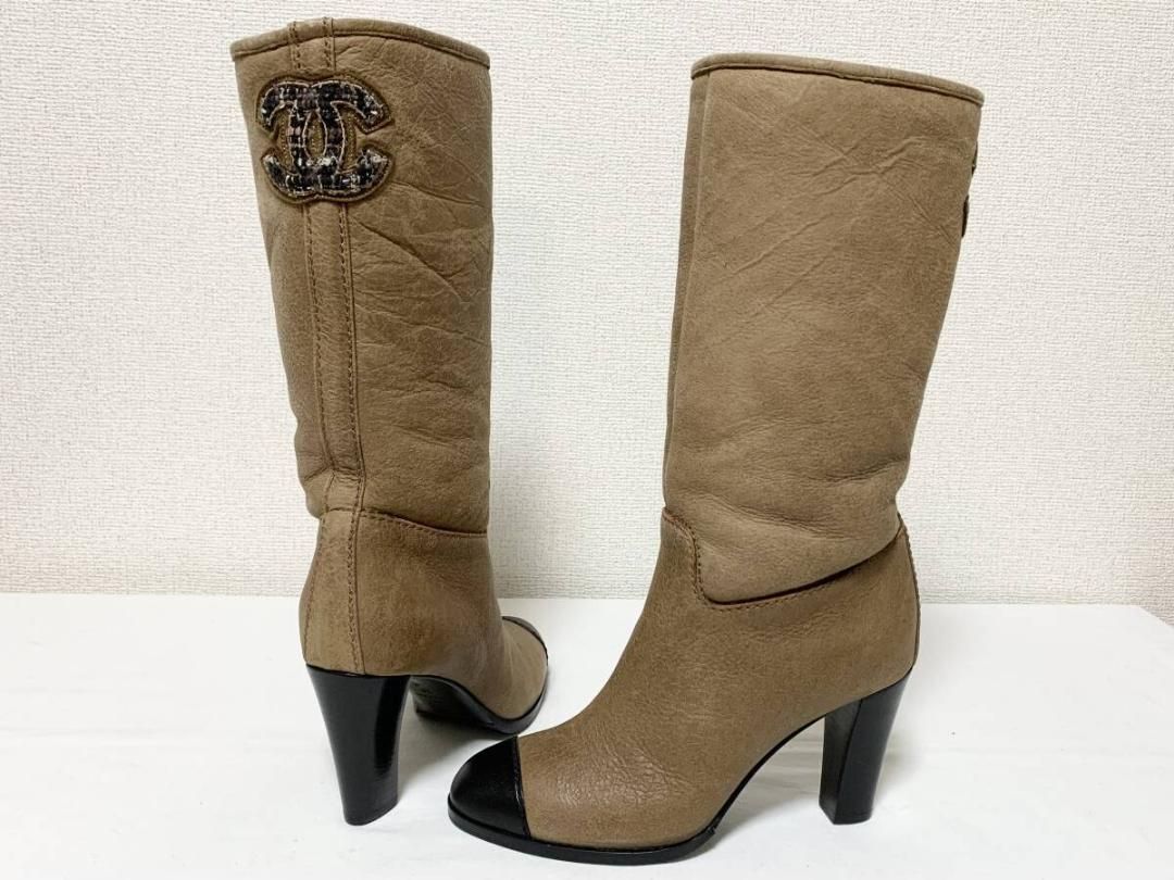 正規品】未使用シャネル CHANEL ツイードココマーク ムートンブーツ 36