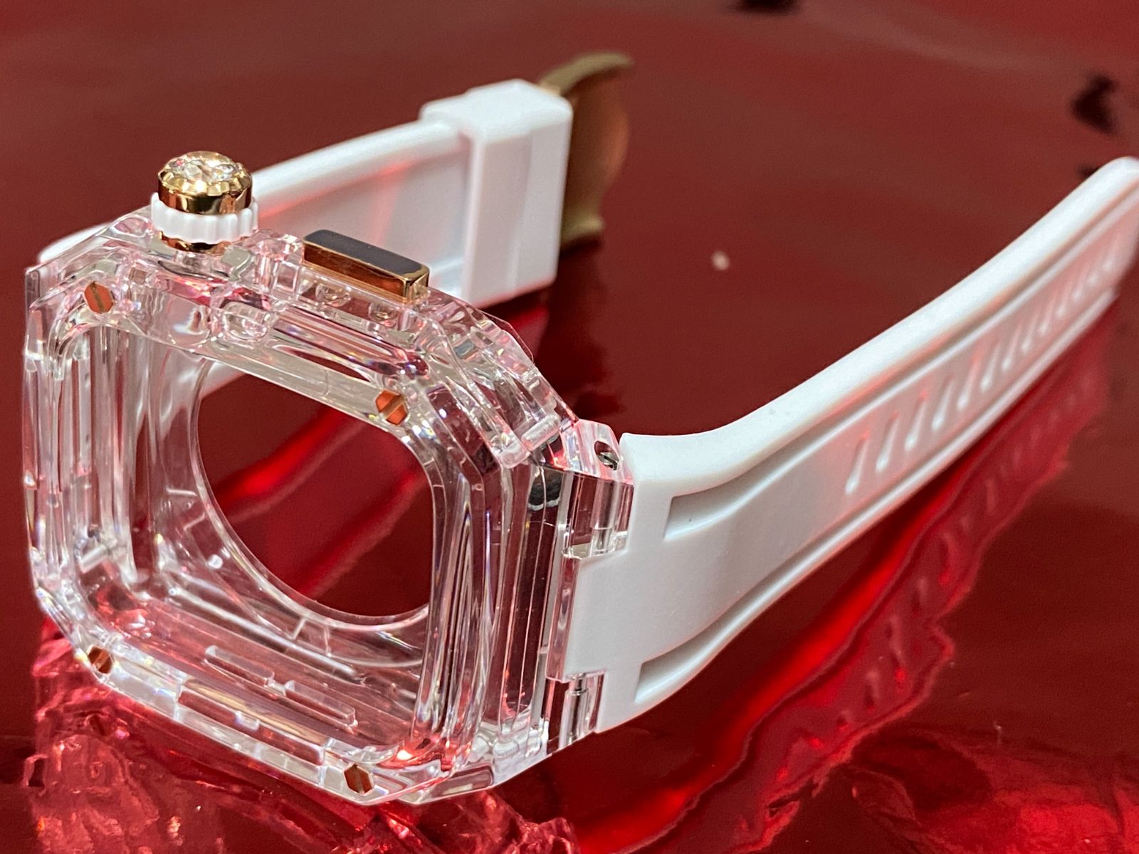 インディコ アップルウォッチ ラバーベルト カバー クリア ケース 40mm 41mm 44mm 45mm 4 5 6 7 8 se スポーツ メンズ レディース 4スクリュー Apple Watch バンド レディース メンズ スポーツ クリア ホワイト