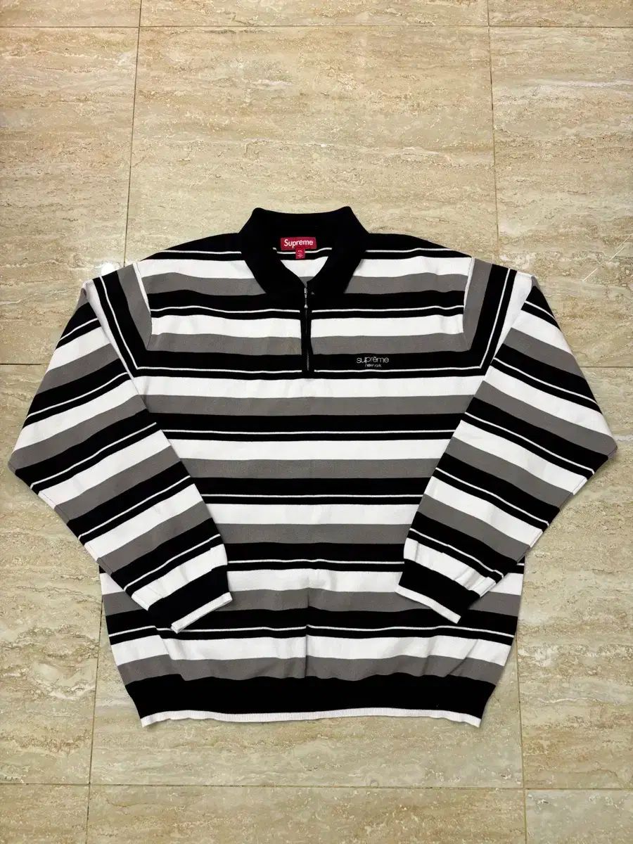 XXL 24FW Supreme シュプリーム ストライプ 長袖 ロングスリーブ ポロ 黒