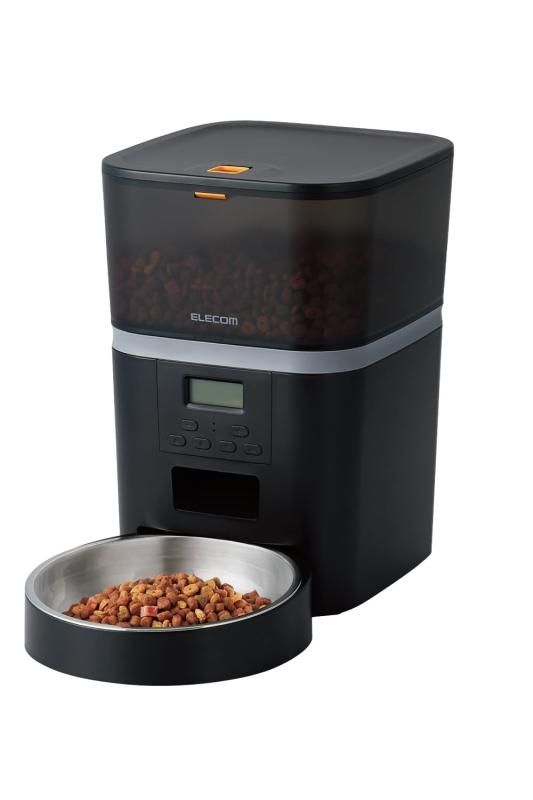 エレコム 自動給餌器 猫 中小型犬用 4L 約2.2kg タイマー機能付 録音機能付 1日最大6回 蓋ロック機能 1皿 幅192×奥行364×高さ281.5mm ブラック PET-AF01BK