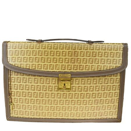 【中古】 フェンディ FENDI ズッカ ブリーフケース ビジネスバッグ ハンド ベージュ コーティング キャンバス レザー 66MD621