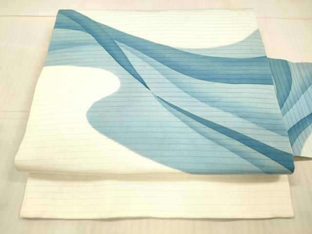 平和屋着物＊夏物 絽塩瀬 九寸名古屋帯 ろうけつ染め 作家物 流水文 正絹 DAAY8026cm