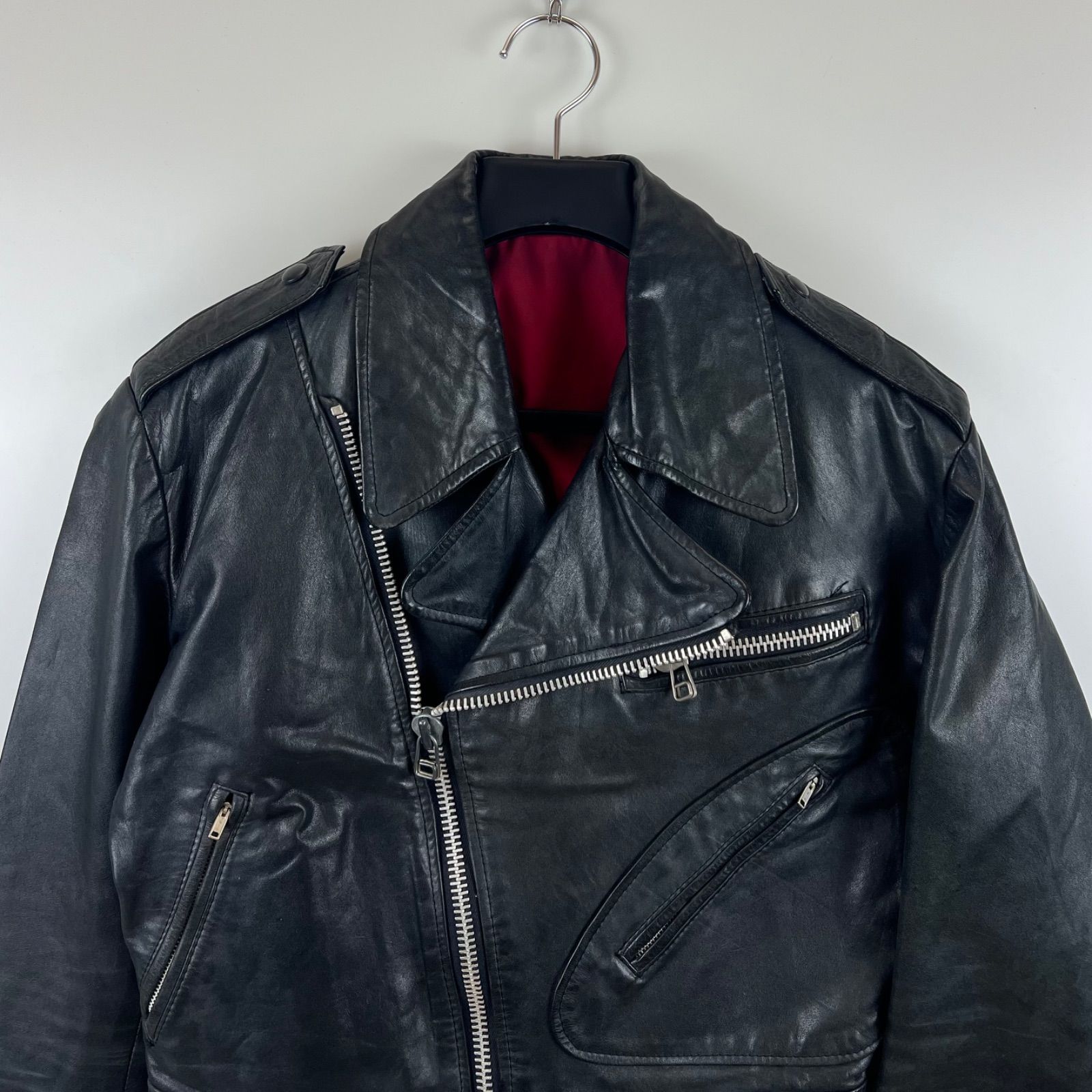 VINTAGE 80s VTG Leather double riders jacket LL XL ヴィンテージ