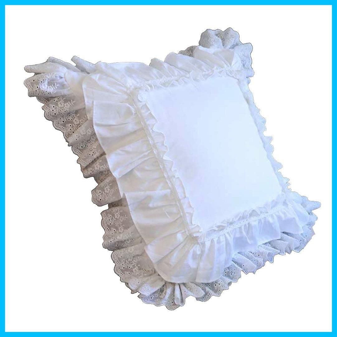 在庫 シャビー インテリア 北欧 ホワイトレース正方形クッションカバー アンティーク フリル付き おしゃれ 綿100％ 45×45cm クッションカバー リネン アンティーク風