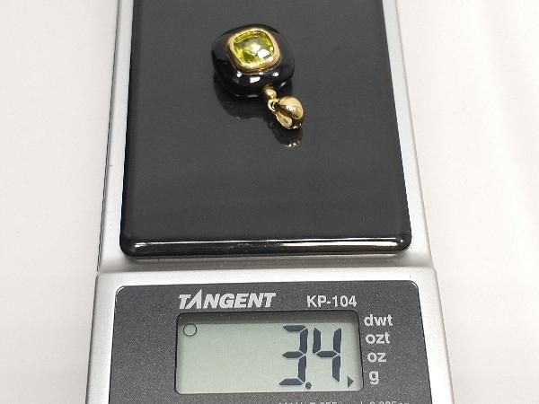 K18 グリーン ブラックストーン ペンダント トップ 3.4g 緑 黒石 スクエア 18K YG 18金イエローゴールド WWW_NOITHATQUANGTHANH_NET