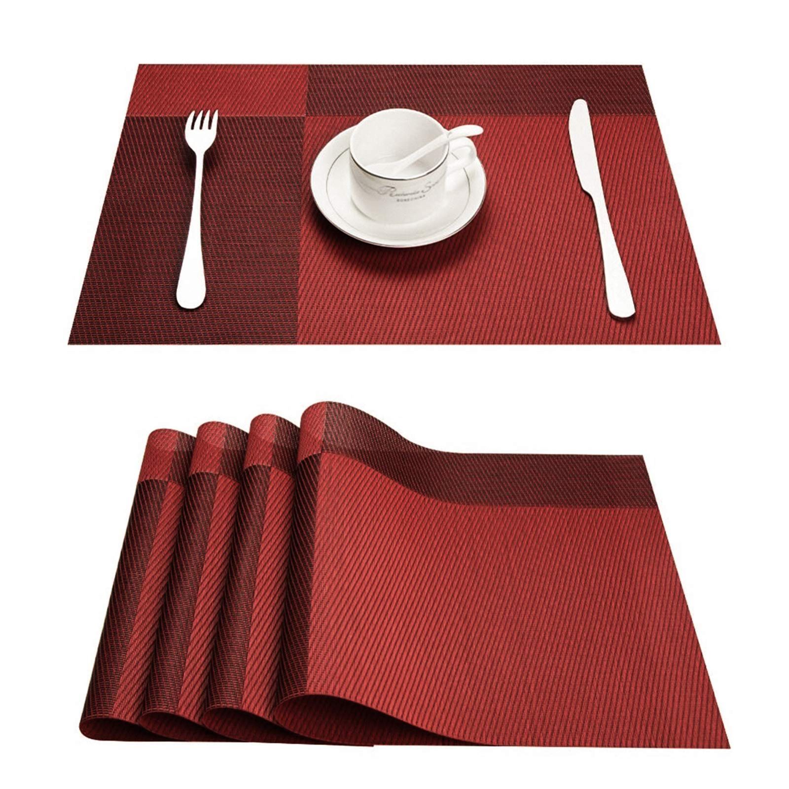 売切注意 お早めに 防汚 撥水 断熱 全9色選択 滑り止め 格子縞 北欧 お手入れ簡単 おしゃれ PVC ランチョンマット レッド×4枚 Topfinel