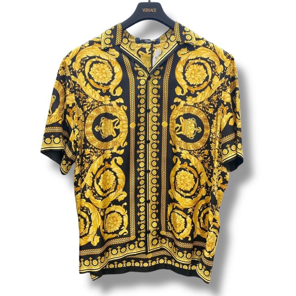 VERSACE Barocco Silk Shirt G サイズ54 イエロー ブラック 1003926 1A03044