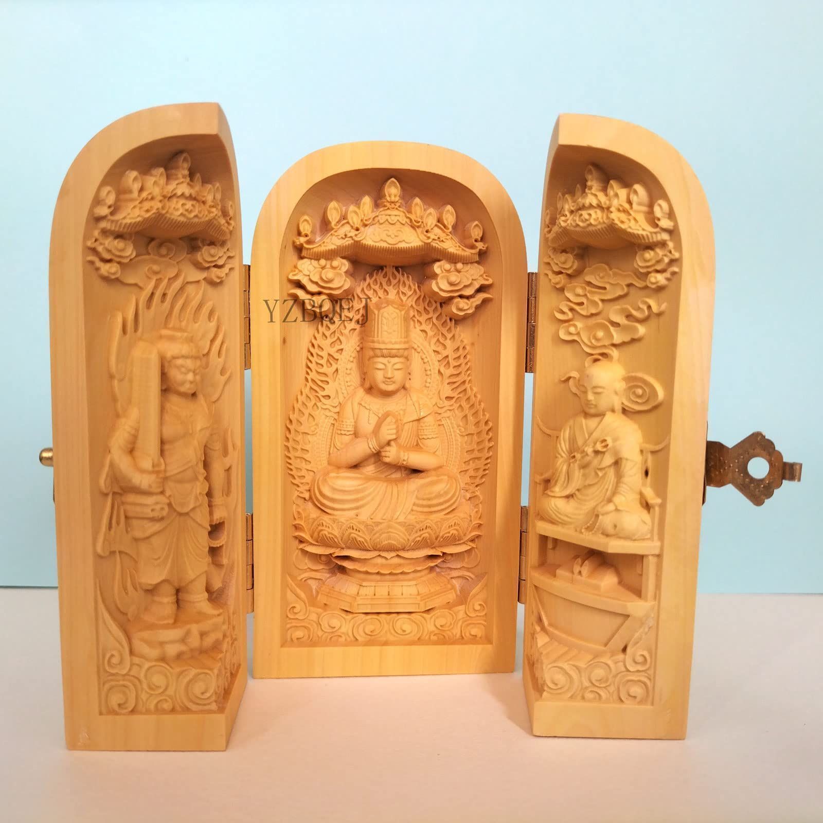 木彫り仏像 三開仏 大日三尊 真言宗三尊 大日如来・弘法大師