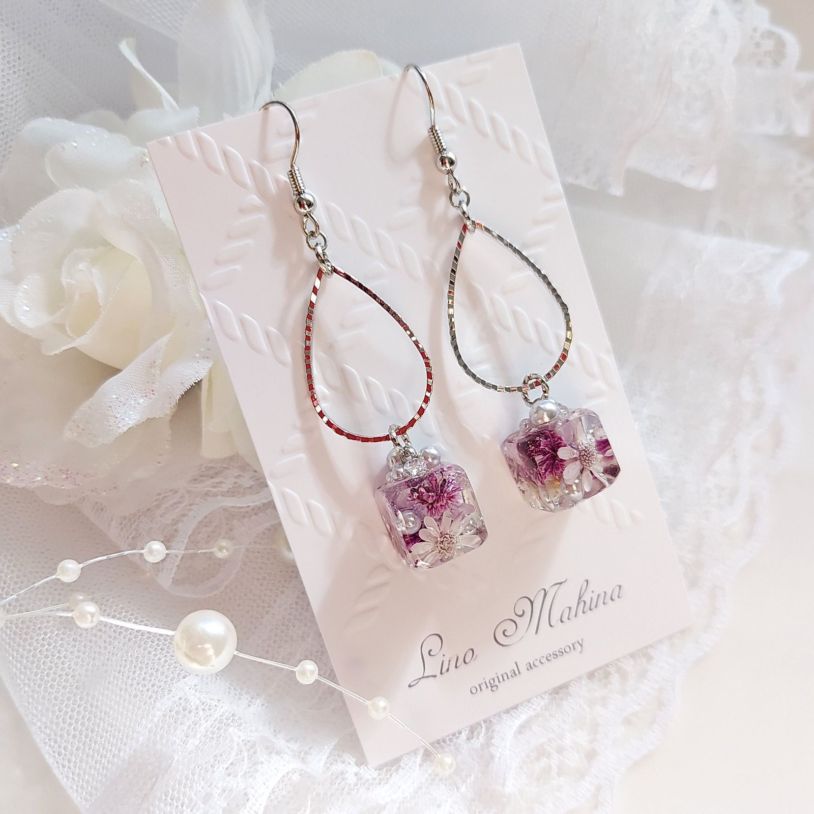 水中花 jewelryboxPurple 優雅なお花の宝石箱 イヤリング/ピアス