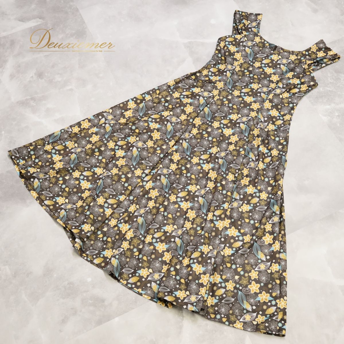 【美品 日本製 フラダンス衣装】ブラウン kukui ワンピース ドレス 茶 美品 日本製フラダンス用衣装】ブラウン ココエミリー