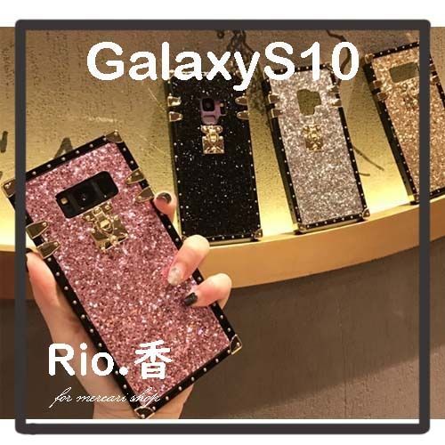 即発送可能】GalaxyS10 キラキラグリッターラメ 四角い スマホケース