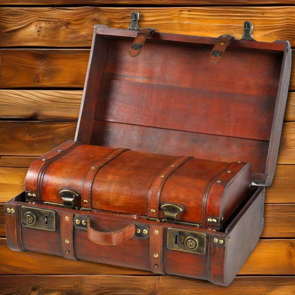 ヴィンテージ ブラウン 木製 宝箱 2個セット 素朴な装飾 収納ボックス ホームデコレーションとコレクション用