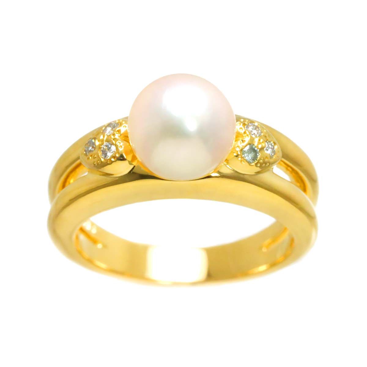 ミキモト MIKIMOTO 8号 リング アコヤ真珠 7.4mm ダイヤ K18 YG