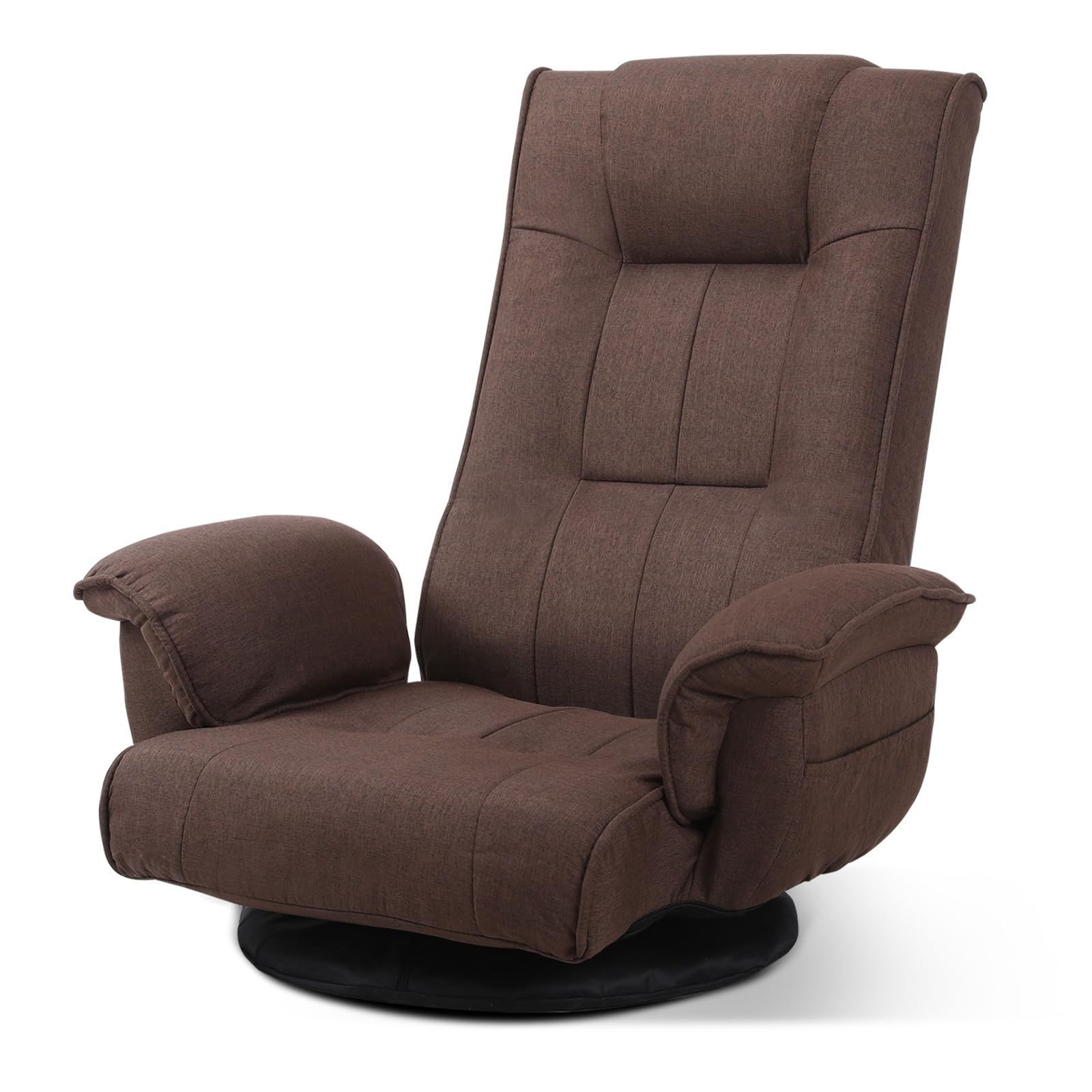 麻リネン布 サイトポケット付き フロアチェア 腰が痛くならない 一人用ソファー 座椅子ソファー 折りたたみ コンパクト ハイバック リクライニング 肘掛け付き 回転 座椅子 KAGMII