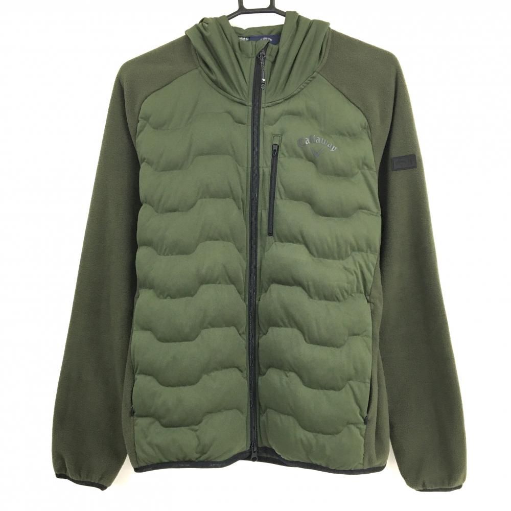 キャロウェイ フード付き中綿ジャケット カーキ×黒 前身頃中綿 フリース切替 パーカー メンズ M ゴルフウェア Callaway