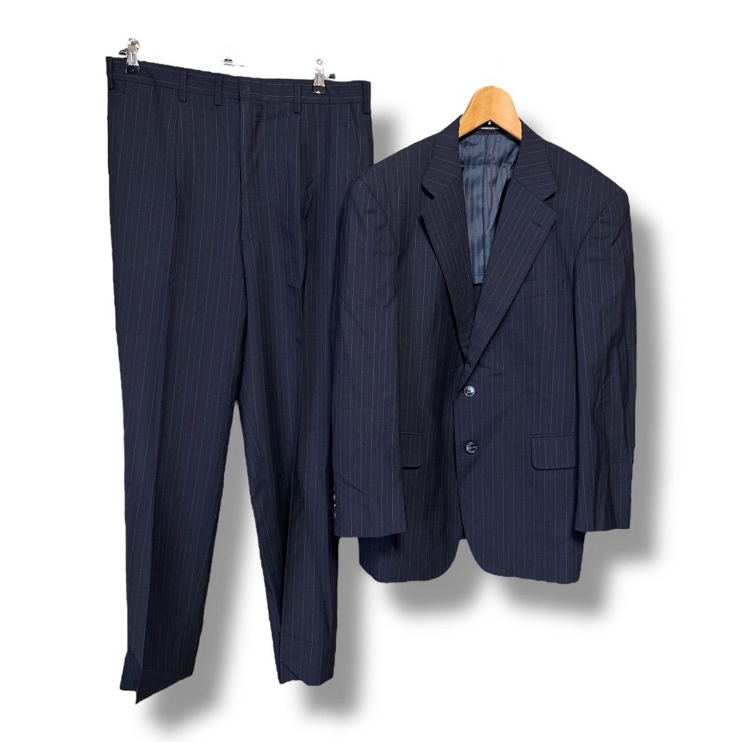 銀座山形屋 × 英・スキャバル ネイビーストライプ柄 3ピーススーツ A5 美品 銀座山形屋 × 英・スキャバル ネイビーストライプ柄 3ピーススーツ A5 美品