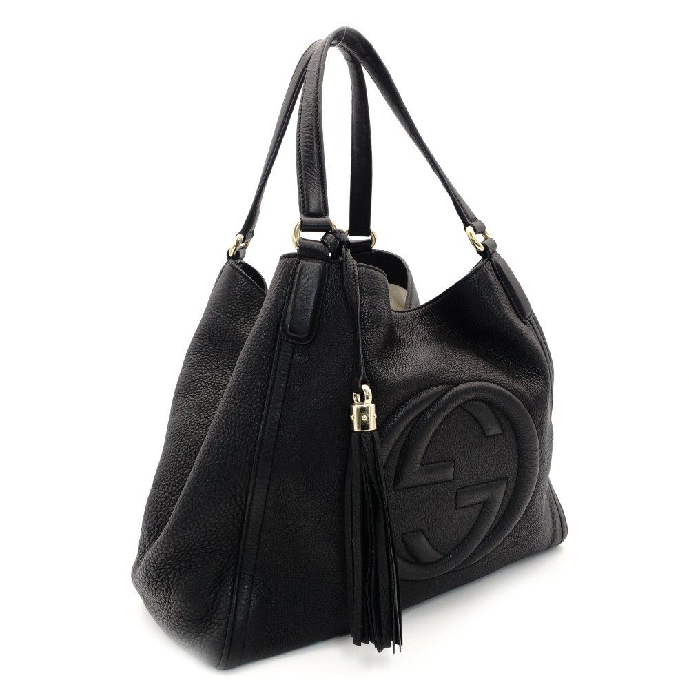 グッチ GUCCI ソーホー レザー ショルダーバッグ ブラック GGロゴ 黒 フリンジ トート 7-10-150