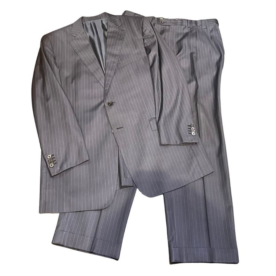 【エルメネジルドゼニア】美品 最高級 シルク混 ストライプ スーツ TROFEO ゼニア”TROFEO”織りストライプスーツ【Made in Japan