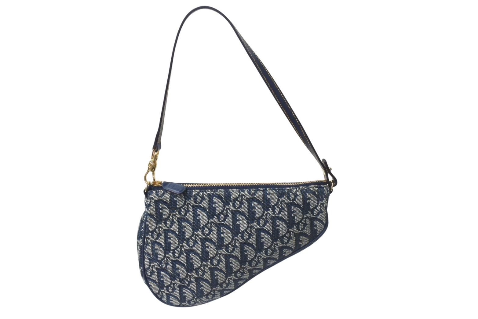 Christian Dior クリスチャンディオール トロッター サドルポーチ ワンショルダーバッグ MC1001 ネイビー 4b001150