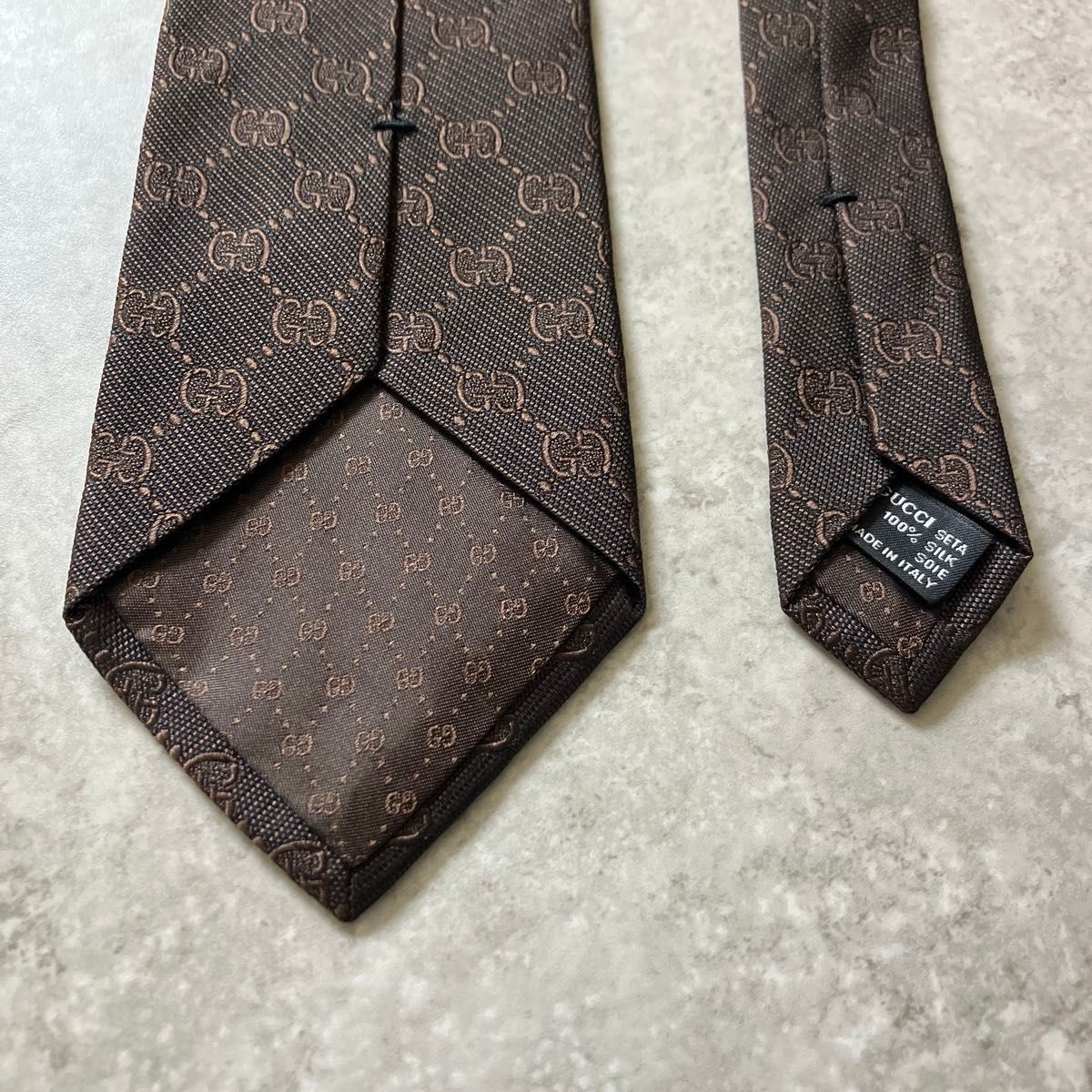 美品 GUCCI グッチ ネクタイ GG柄 インターロッキング ブラウン