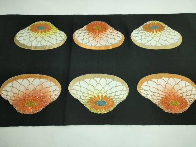 平和屋本店■最高級　龍村平蔵製　太鼓柄袋帯　追粉菊錦　黒地　金糸　逸品　DZAA5667kh5 平和屋本店□最高級 龍村平蔵製 太鼓柄袋帯 追粉菊錦 黒地 金糸 逸品