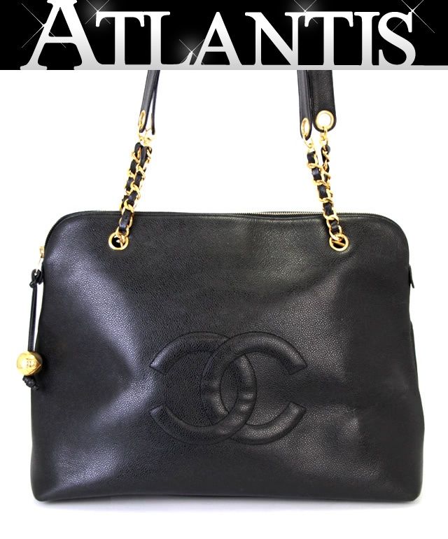 シャネル CHANEL ココマーク チェーントートバッグ ラージ キャビア 黒 ブラック 3番台 69988