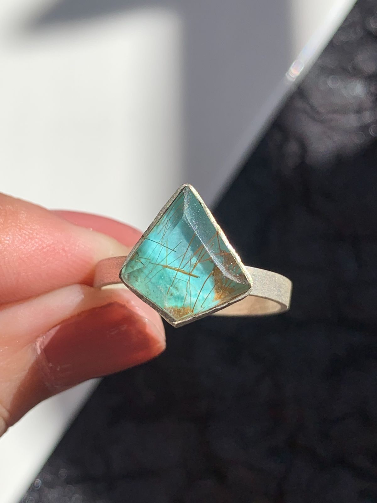 ターコイズ×クリスタルクォーツ ダブレット ストーン リング SV925