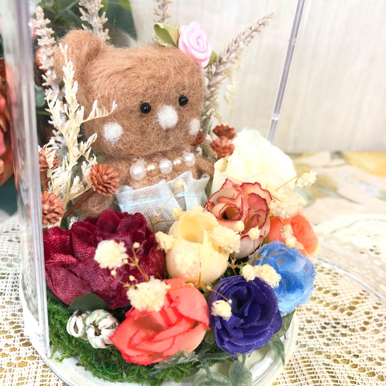 ひらりん。様専用】羊毛フェルト 花 くま ギフト ハンドメイド