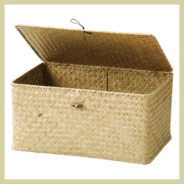 人気 『シーグラス』蓋付き四角タイプ収納ケース「38×26×19cm」 ※い草