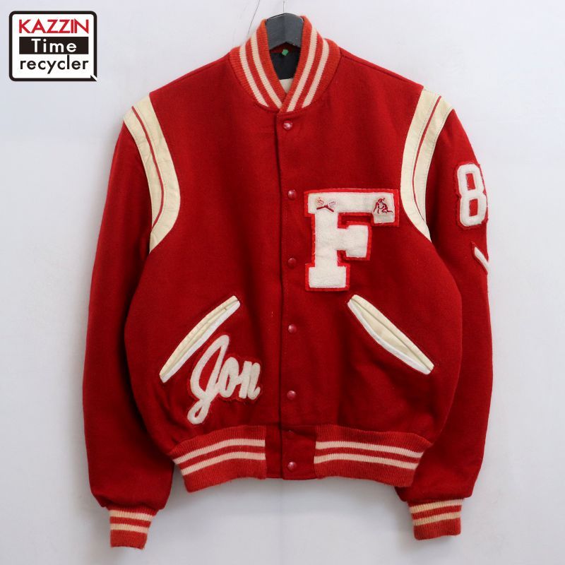 80s 人気 90s アメリカ製 Delong ワッペン付き ボタン スタジャン 40