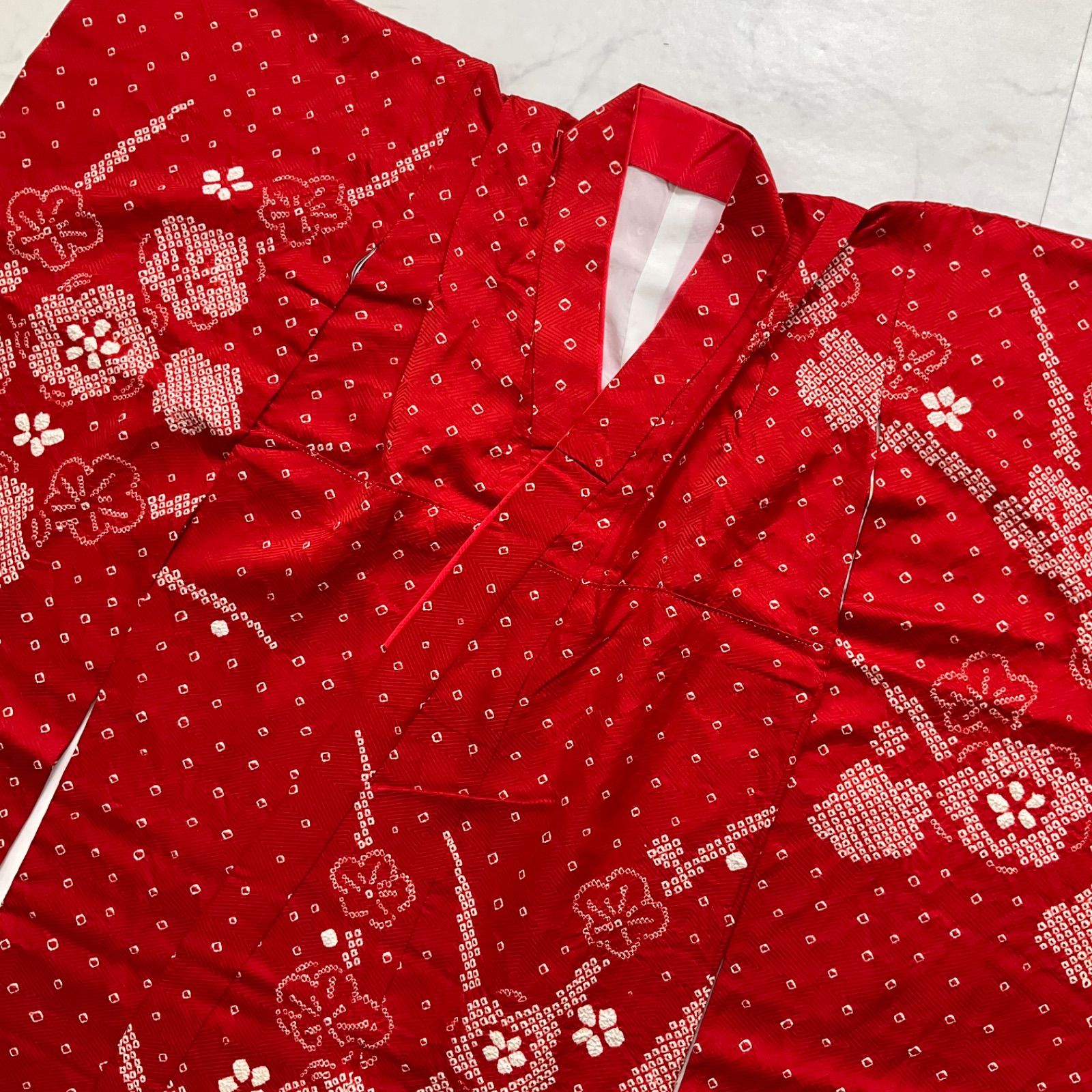 kimono one◆特別お誂え品◆７歳くらい用◆正絹◆絞り◆子供着物◆七五三◆正絹◆オンワード◆裄49肩丈136.5◆七五三お詣り女の子着物こどものひお正月卒業式十三詣り◆G31