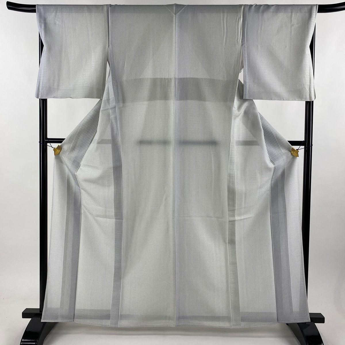 小紋 身丈163.5cm 裄丈67.5cm L 薄物 縞 幾何学模様 灰白 正絹 秀品