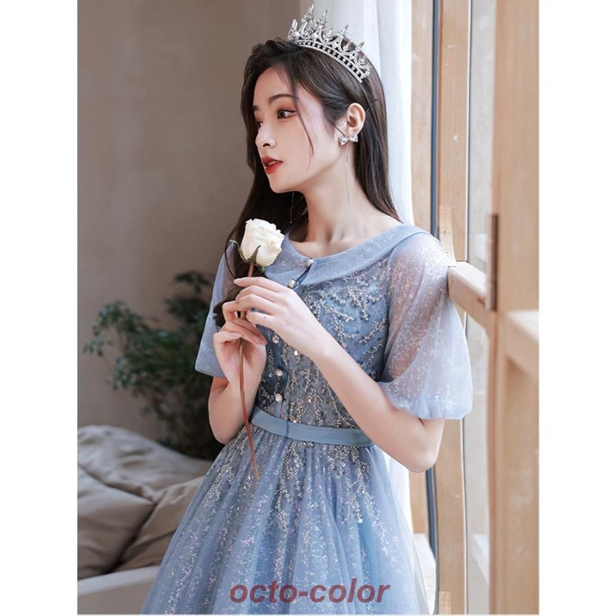 ピアノ発表会 ドレス 大人 半袖 膝丈 無地 刺繍 ワンピース レディース  