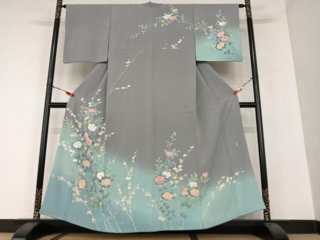 平和屋着物●十日町友禅　一梗　訪問着　枝花文　暈し染め　正絹　逸品　AAAU8375zg 平和屋着物○十日町友禅 一梗 訪問着 枝花文 暈し染め