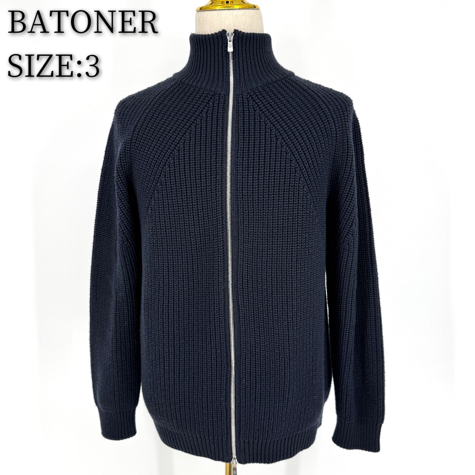 ☆美品☆BATONER バトナー Men SIGNATURE DRIVERS KNIT Navy 