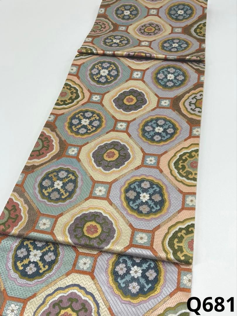 絽刺し 手刺繍 キャンパスワーク 全通 袋帯 蜀江文 金糸 正絹