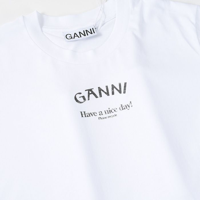 GANNI ガニー リラックス ネック T シャツ トップス T3561 レディース ホワイト ネイビー ブランドロゴ コットン オーガニック 春夏 半袖 人気 おすすめ GANNI ガニー リラックス ネック T シャツ トップス T3561
