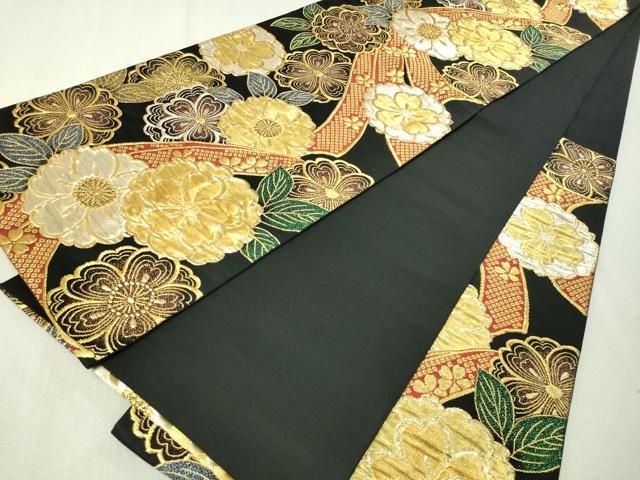 桂由美作 豪華袋帯金彩 赤糸の扇子模様 さくら柄 織り柄 全通 正絹YO-464 桂由美作 豪華袋帯金彩 赤糸の扇子模様 さくら柄 織り柄 全