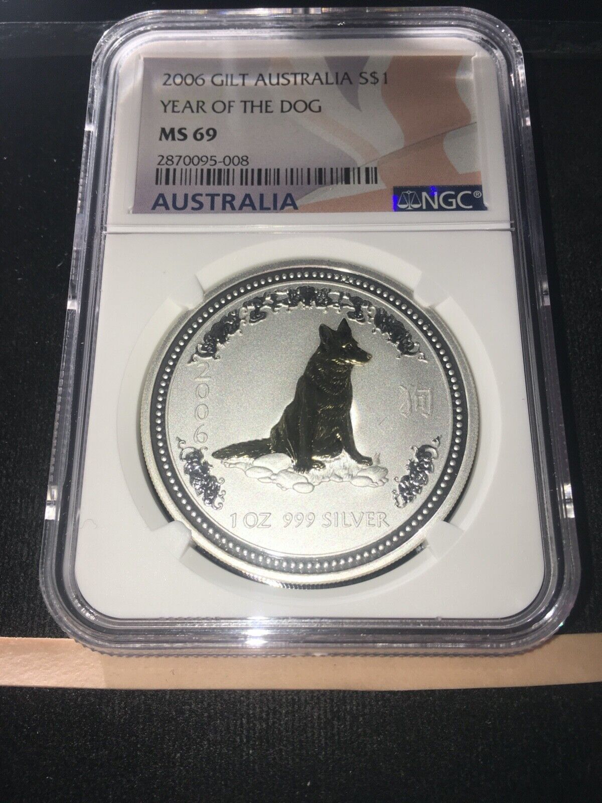 2006 Atralia Gilt Year of the Dog .999Ag NGC **MS-69**